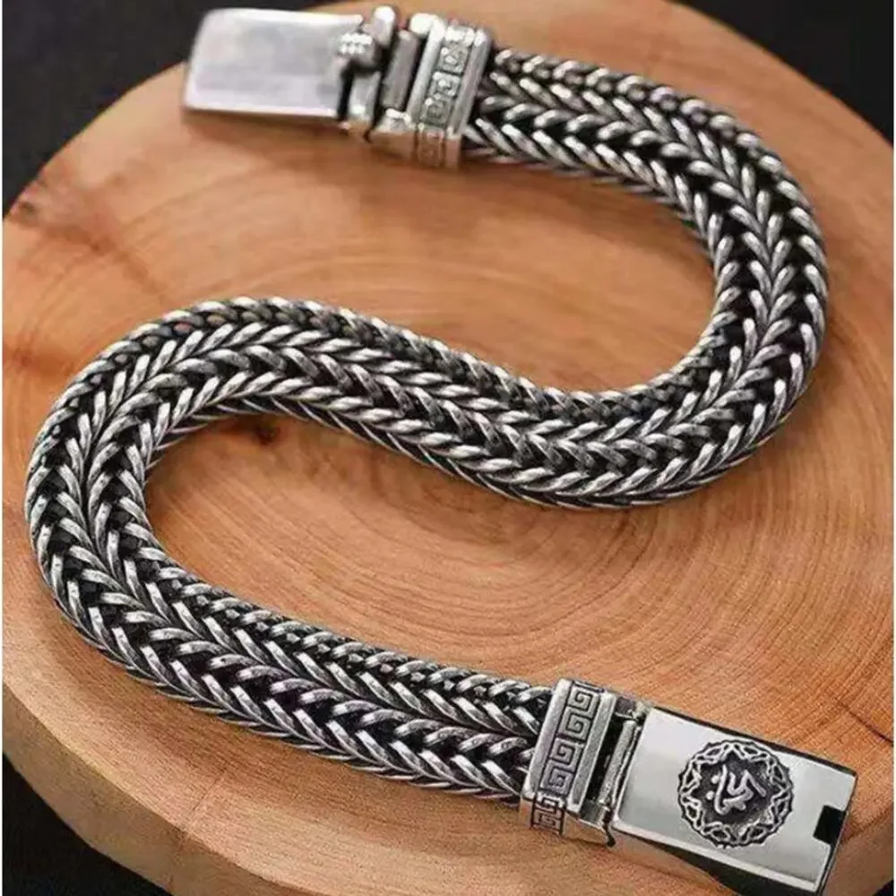 Stainless Steel Chain Link Bracelet, Mantra, Curb Hand Woven Fashion Jewelry